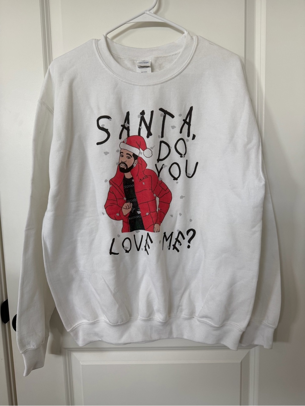Gildan White Crewneck Sweatshirt with Red Santa Graphic